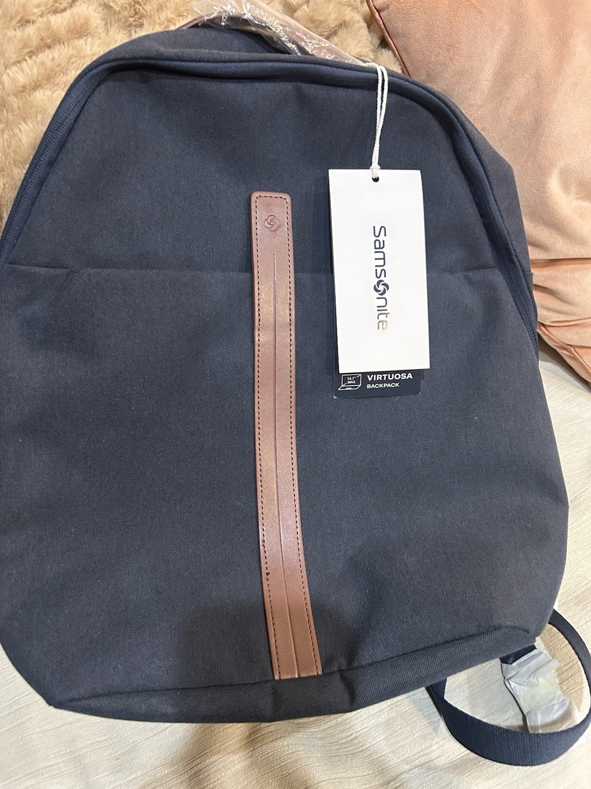 Samsonite Virtuosa Navy Plaid Cotton Backpack 14in, Padded Laptop Sleeve