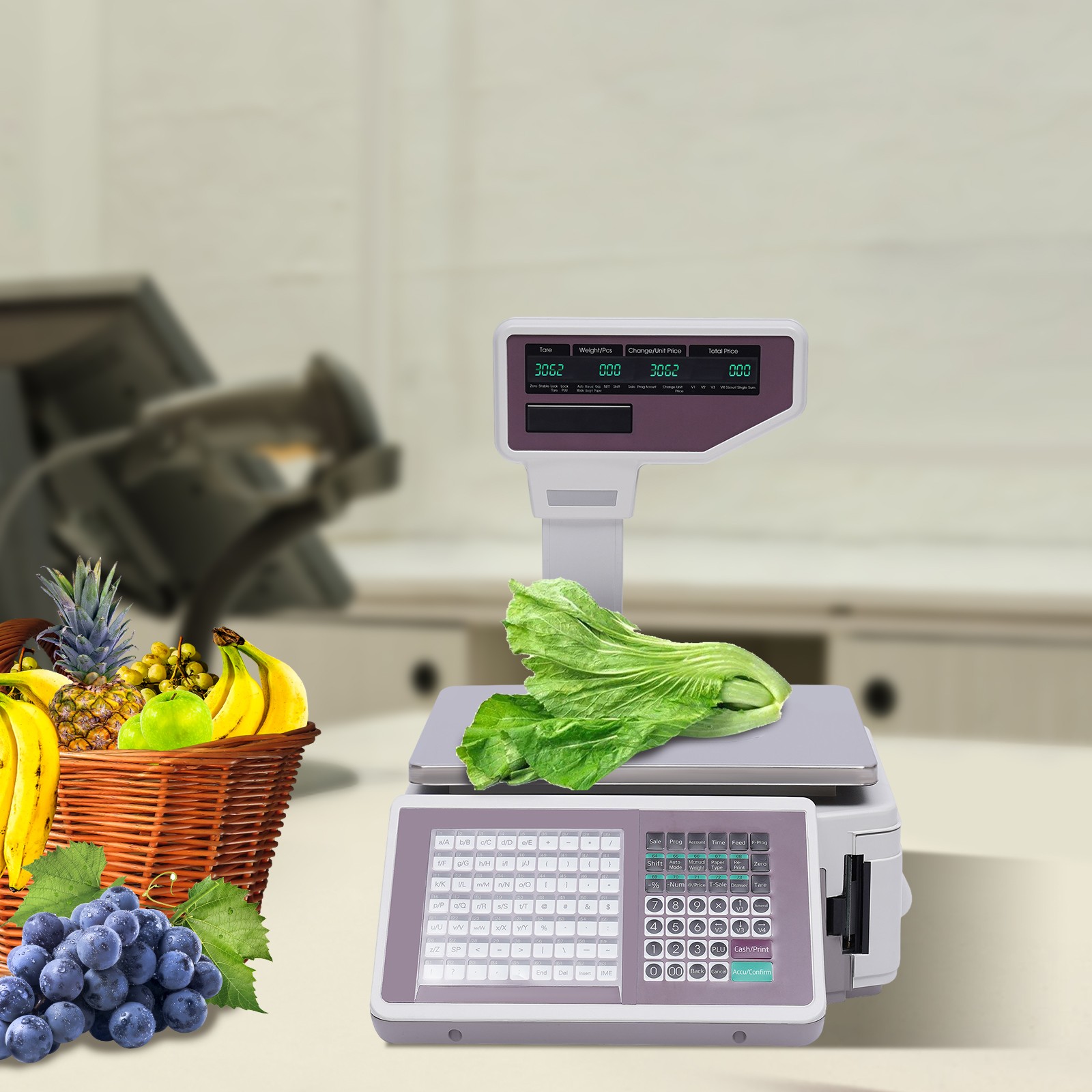 Commercial Digital Food Price Computing Scale 66LBS with Dual Label Printer Fast