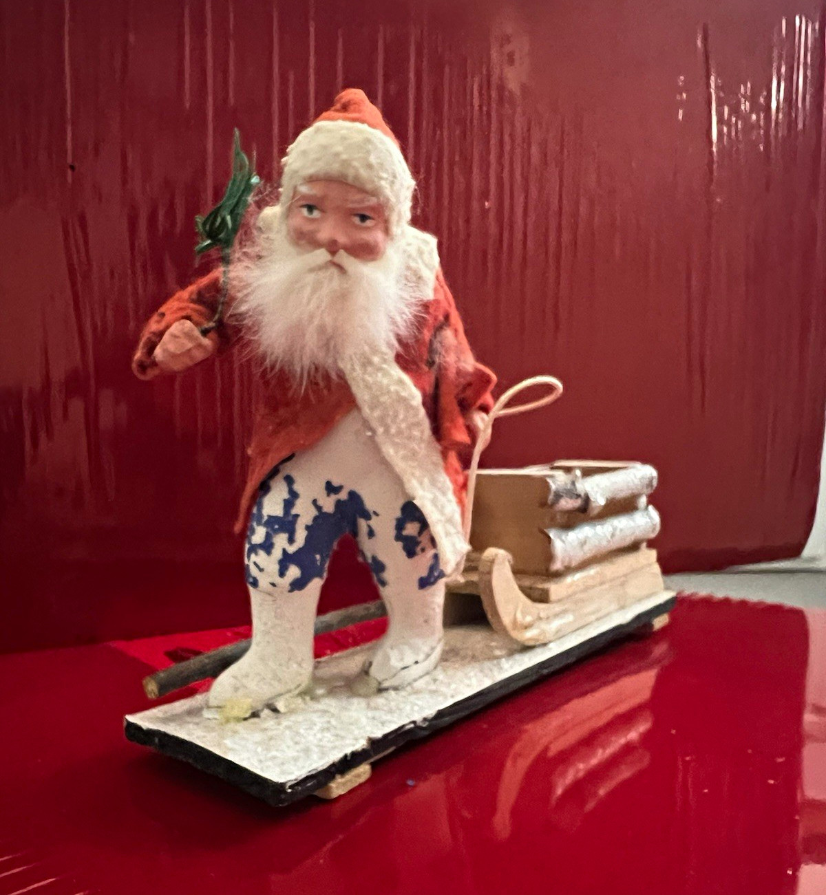 Antique German Belsnickle Papier-Mache Santa Clause with Rabbit Fur. Antique German Belsnickle Papier-Mache Santa Clause with Rabbit Fur.