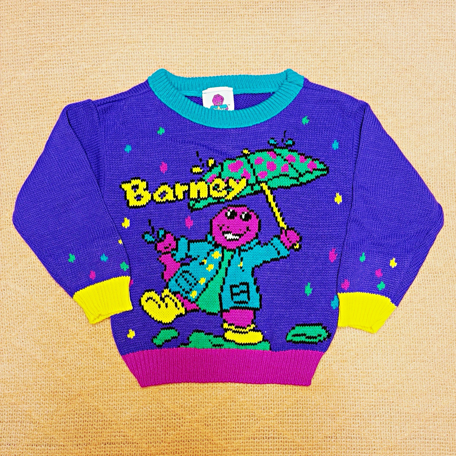 Barney Vintage 90s Purple Acrylic Knit Pullover Sweater 4T Kids Barney Vintage 90s Purple Acrylic Knit Pullover Sweater 4T Kids
