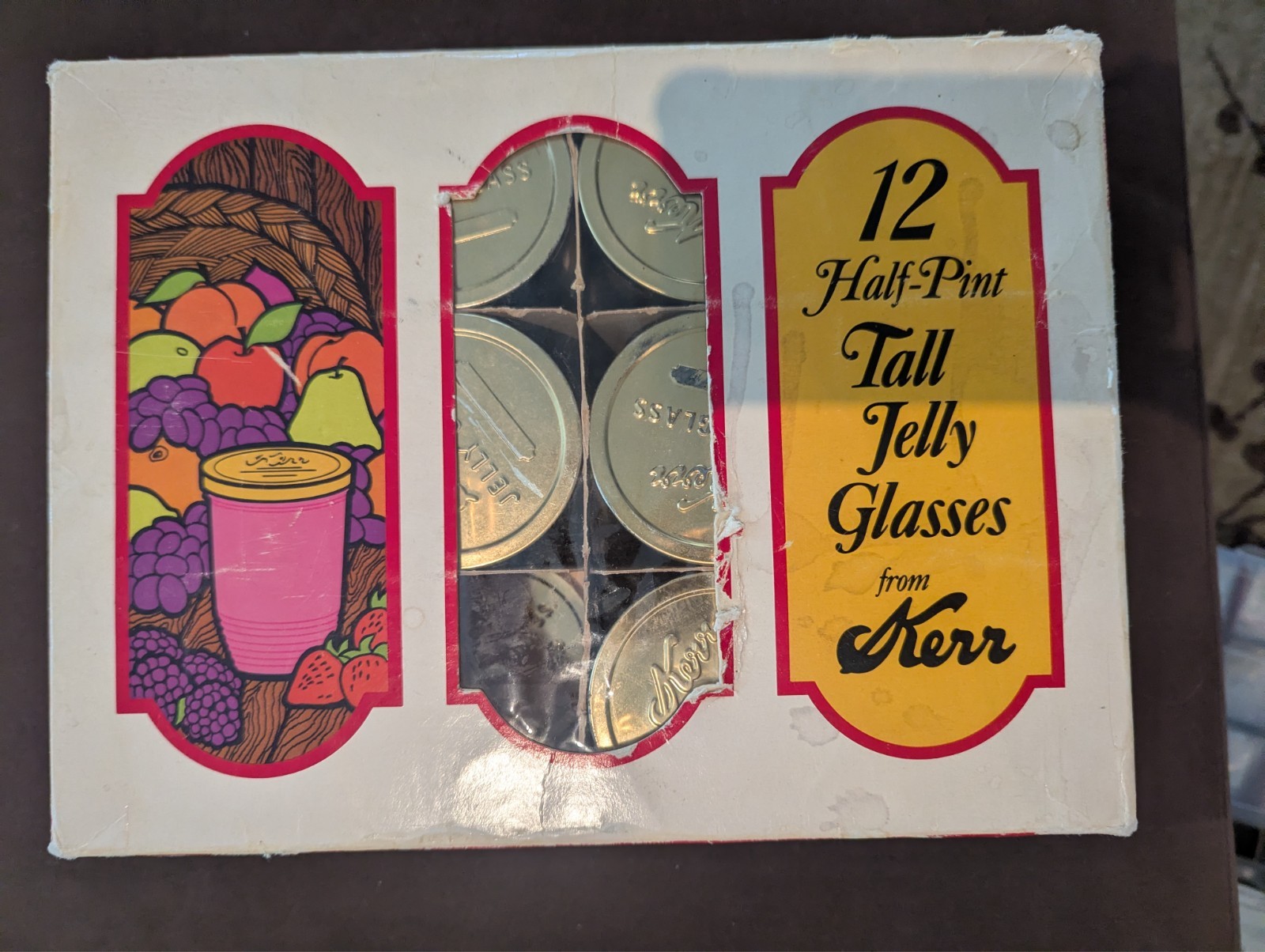 Vintage Kerr 11 Glass Tall Jelly jars Glasses metal Lids Boxed Vintage Kerr 11 Glass Tall Jelly jars Glasses metal Lids Boxed