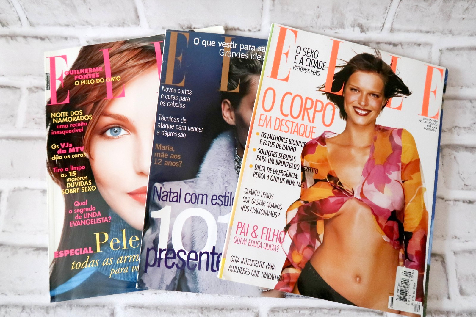 Vtg 1997 1999 ELLE Magazine Lot of 3 Eva Herzigova Laetitia Casta Portuguese Ed