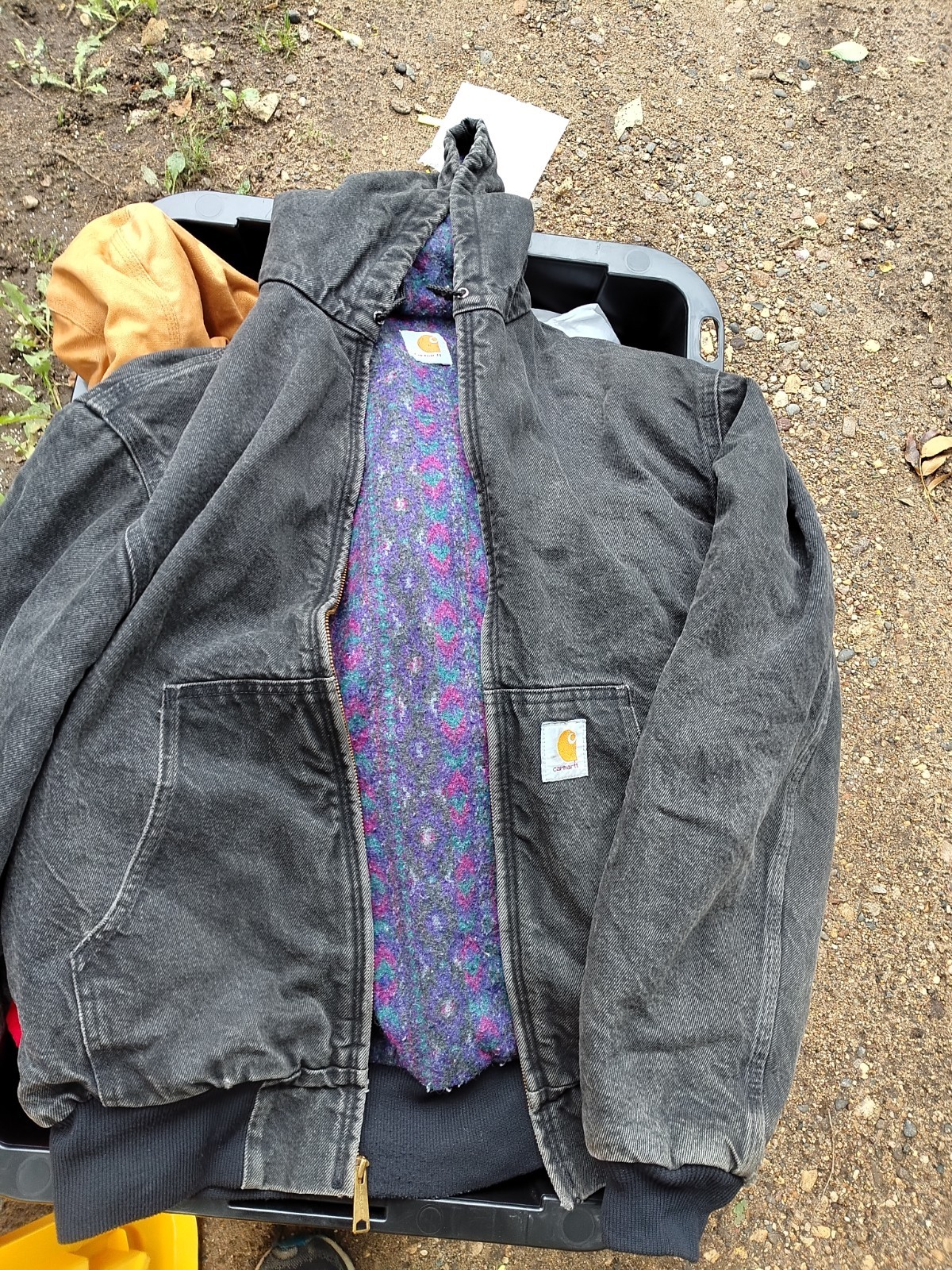 Carhartt JB6865 Onyx Aztec Lined Hooded Duck Canvas Jacket us sz L 1990s Zip Up