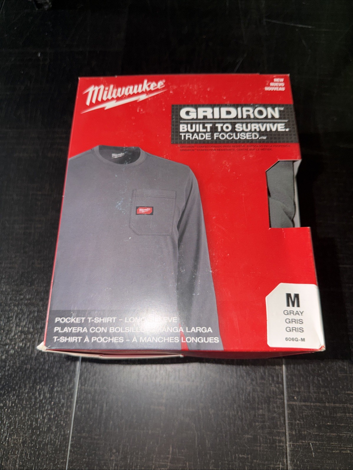 Milwaukee Men\'s Medium Gray GRIDIRON Cotton/Polyester Long-Sleeve Pocket T-Shirt