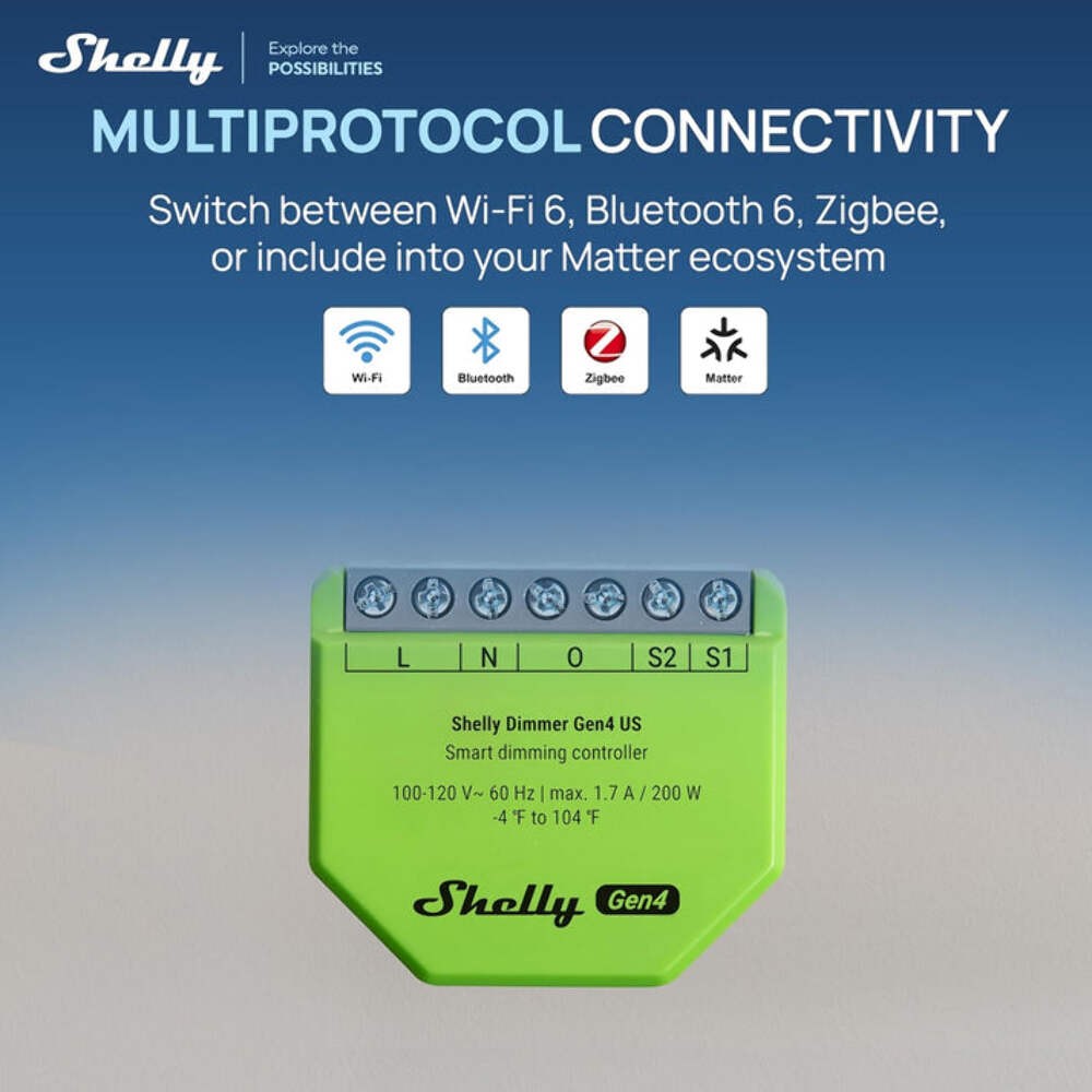 Shelly Dimmer Gen4 US UL. Smart Wi-Fi, Zigbee, Matter Dimmer Controller (OB)