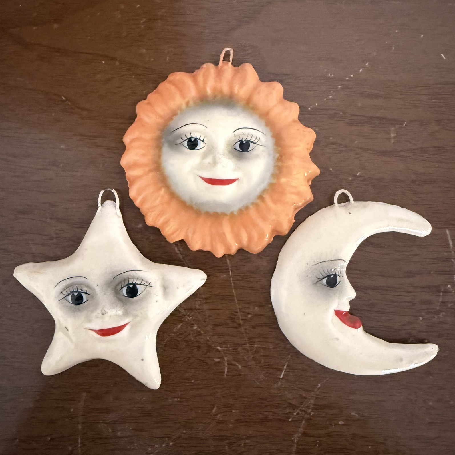 Vintage Celestial Sun, Moon & Star Ceramic Wall Decor Set of 3 Wall Hangings Vintage Celestial Sun, Moon & Star Ceramic Wall Decor Set of 3 Wall Hangings