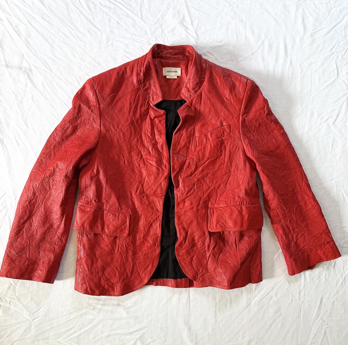 Zadig & Voltaire Women’s Crinkled Red Leather Blazer Jacket Size 6 Zadig & Voltaire Women’s Crinkled Red Leather Blazer Jacket Size 6