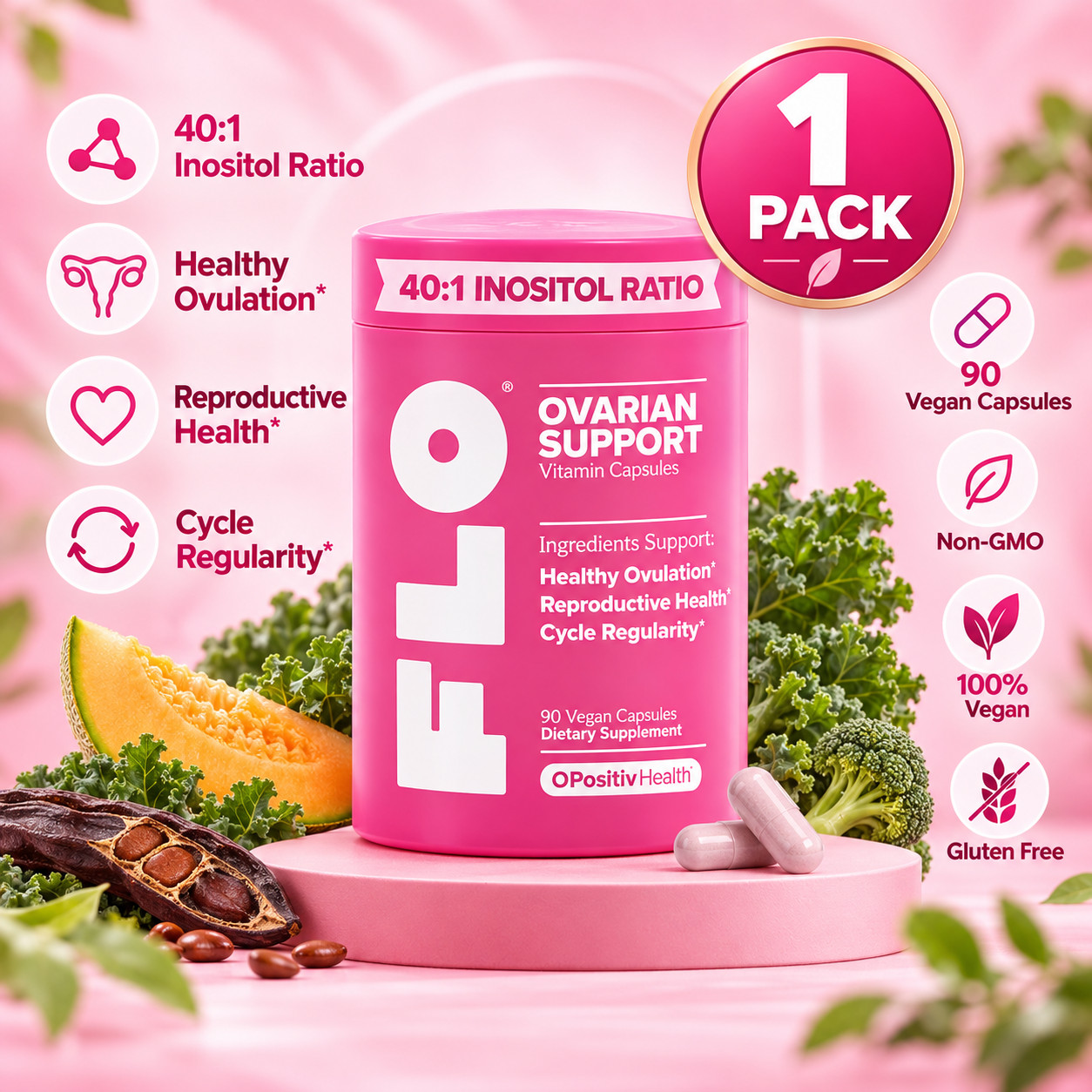 FLO Hormone Balance & Cycle Support Myo Inositol DIM Folic Acid 1-3 Pack