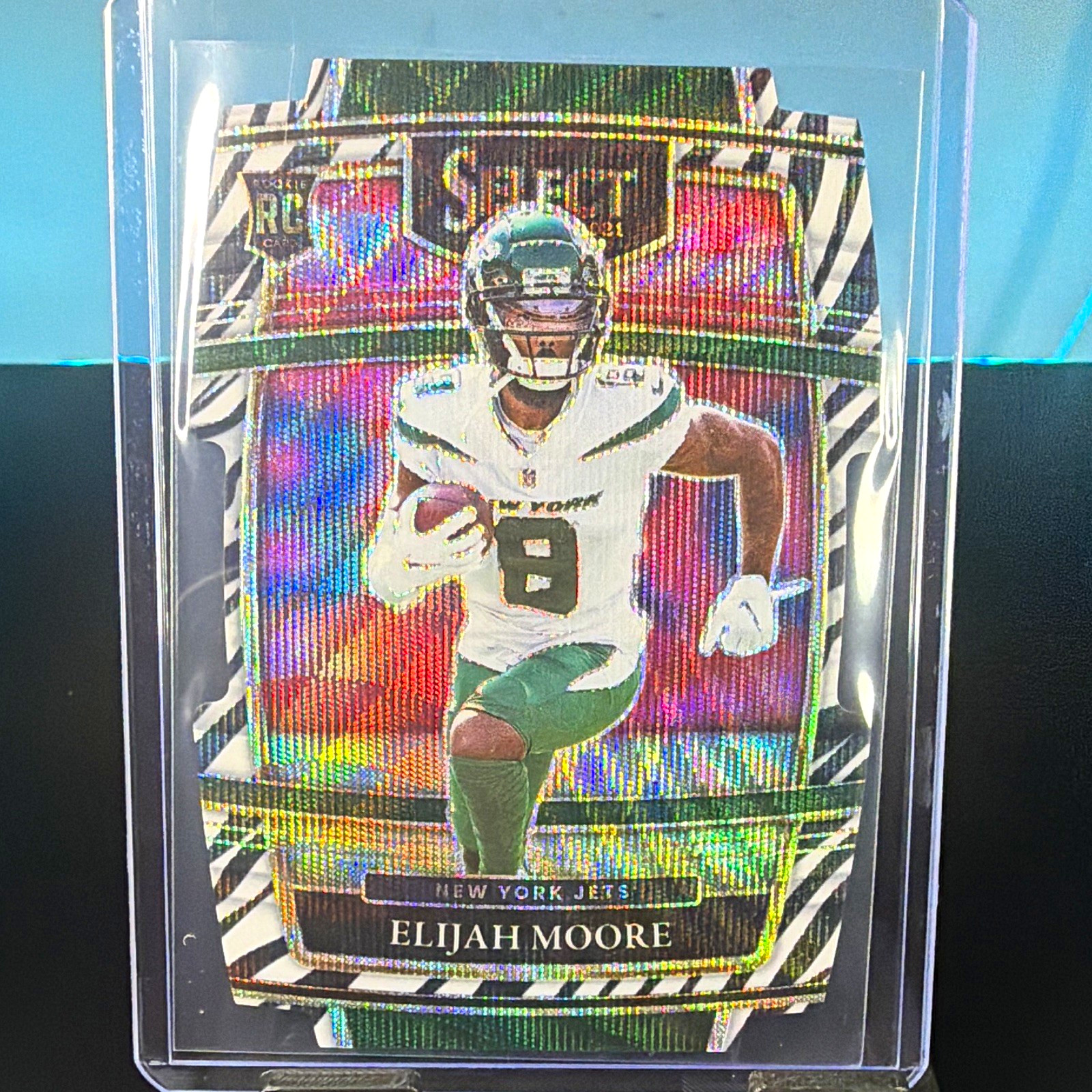 Panini 2021 Select Concourse Elijah Moore Jets #56 Zebra Prizm Die-Cut RC Panini 2021 Select Concourse Elijah Moore Jets #56 Zebra Prizm Die-Cut RC