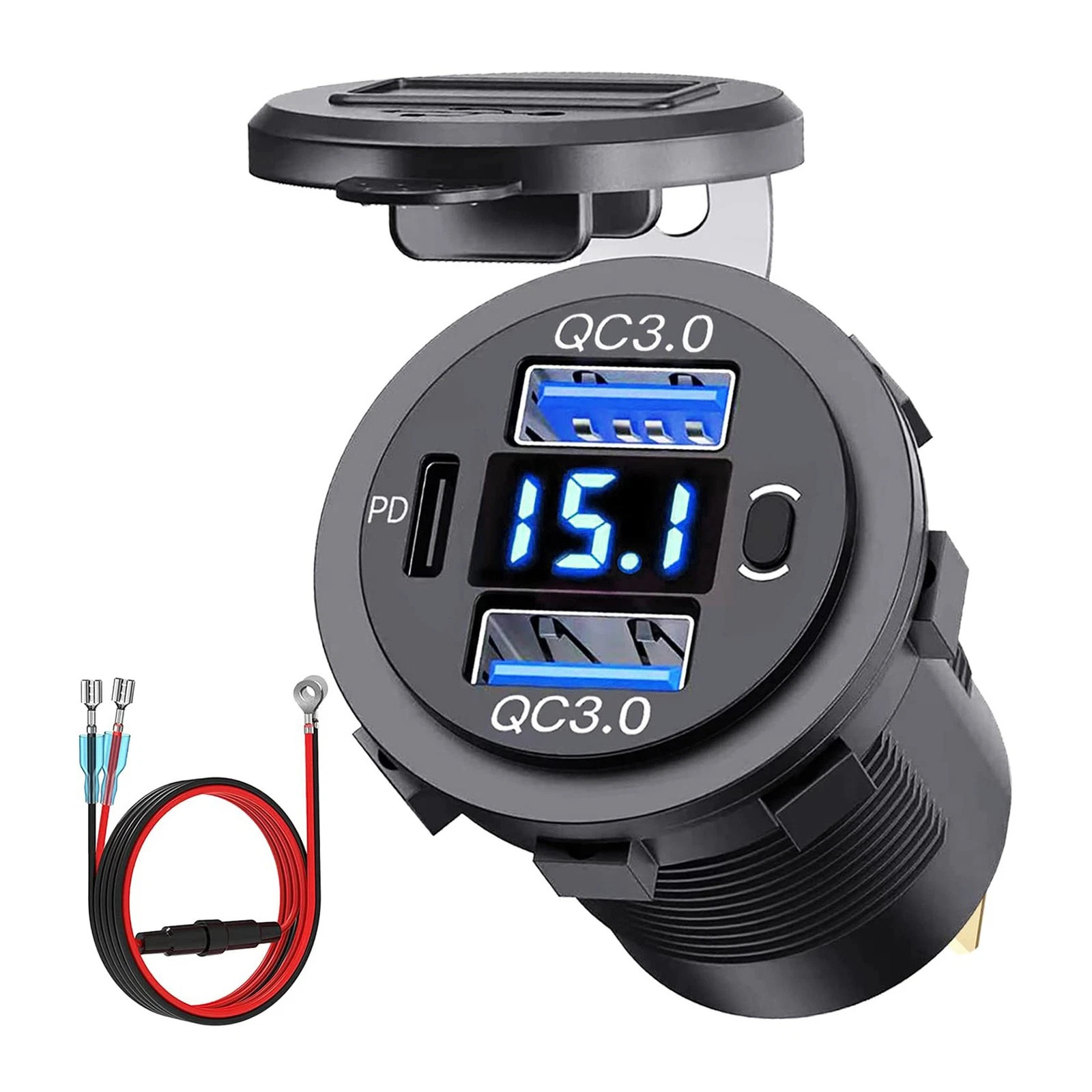 12V-24V PD+QC3.0 Dual USB Car Fast Charger Power Socket Outlet LED Voltmeter LOT 12V-24V PD+QC3.0 Dual USB Car Fast Charger Power Socket Outlet LED Voltmeter LOT