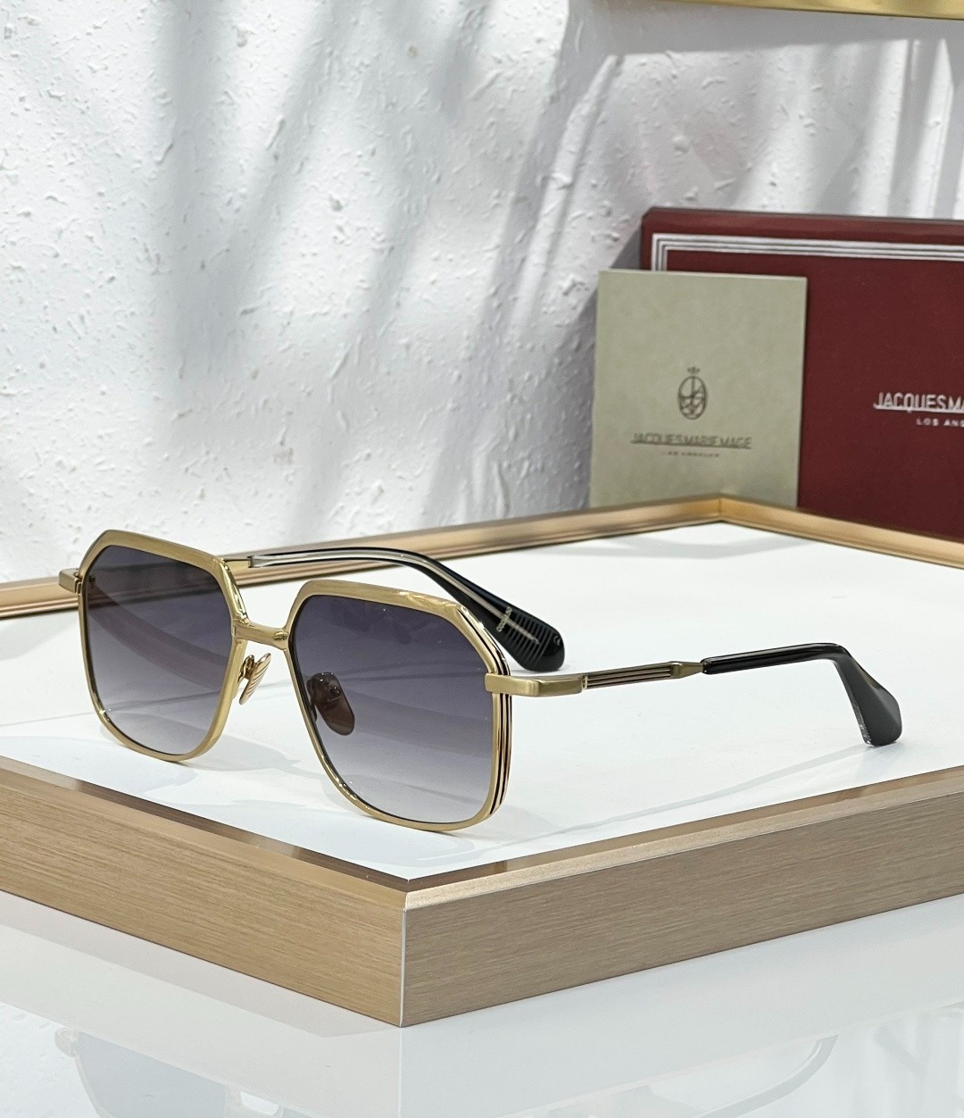 JACQUES MARIE MAGE AIDA Gold Square Sunglasses Gray Gradient Lens 56-17-146 JACQUES MARIE MAGE AIDA Gold Square Sunglasses Gray Gradient Lens 56-17-146