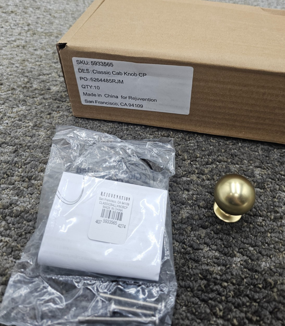 (QTY 10) Rejuvenation 5933565 Ball Cabinet Knob Classic CP Finish Aged Brass (QTY 10) Rejuvenation 5933565 Ball Cabinet Knob Classic CP Finish Aged Brass