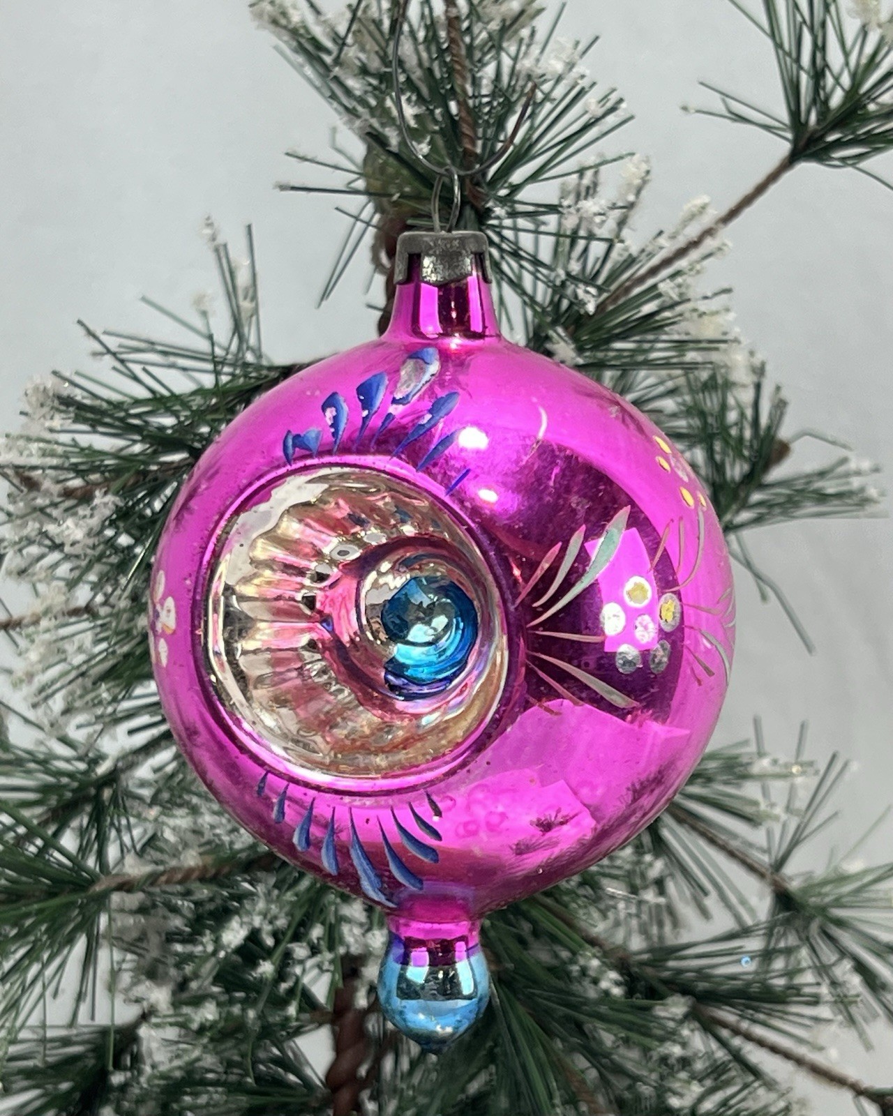 Vintage Fantasia Double Swirl Indent Drop Glass Christmas Ornament Poland