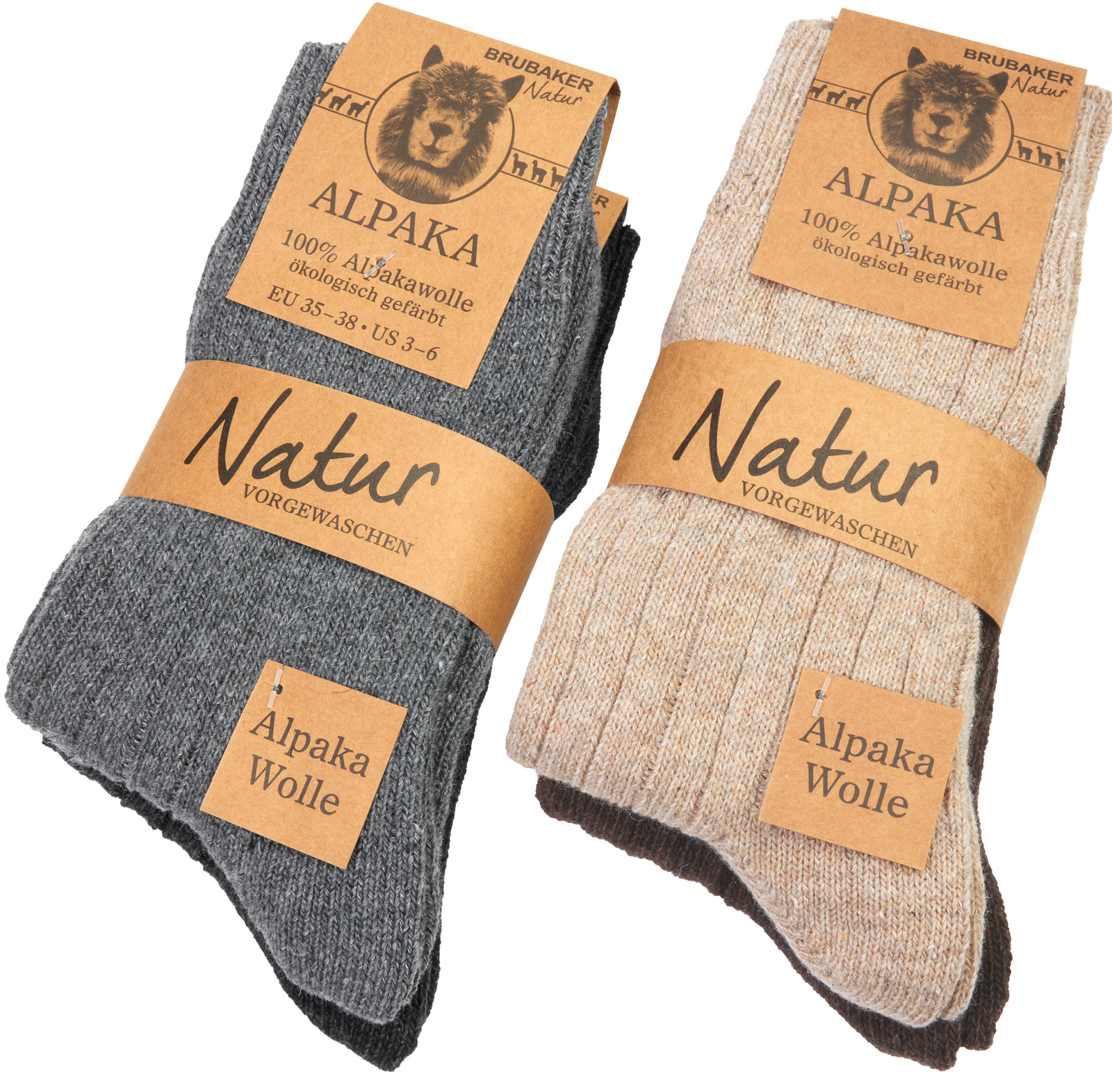 BRUBAKER 4 Pairs Alpaca Wool Socks - Fine Knit Socks for Women and Men
