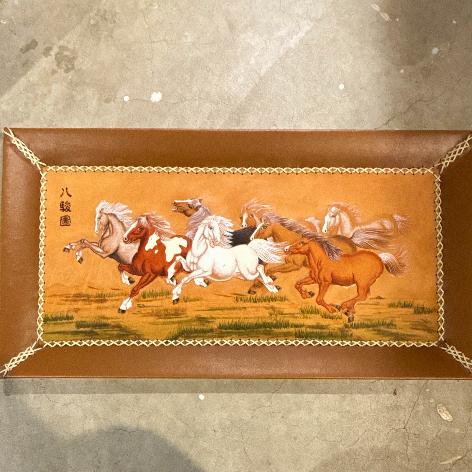 Real GENUINE LEATHER Wall Hanging Horses Chinese Handmade Vintage Art Unique