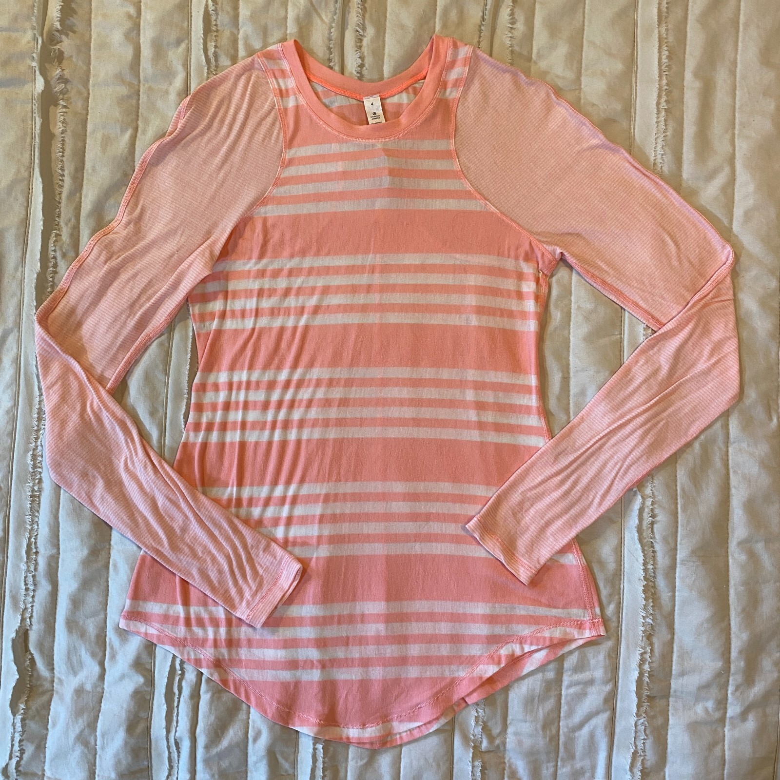 Lululemon Shirt Womens 4 Coral Pink Striped Digni Tee Long Sleeve