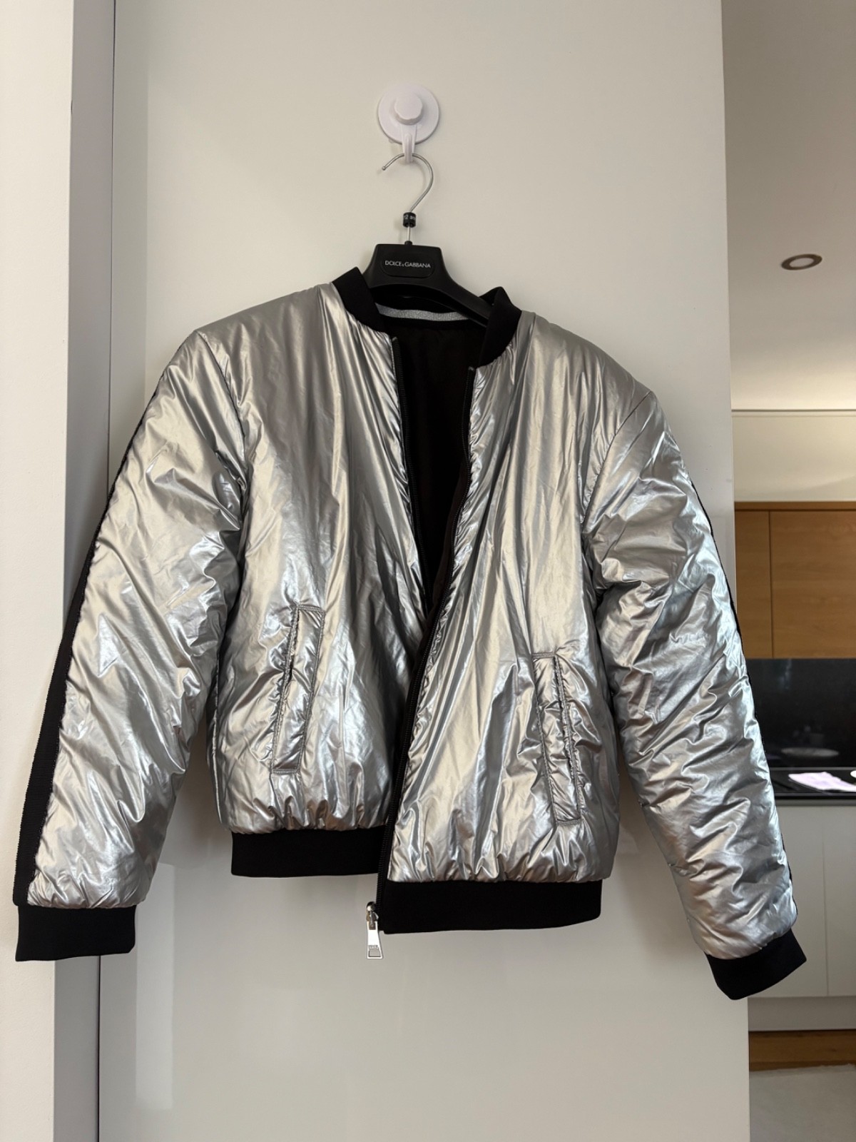 KARL LAGERFELD Kids Reversible Bomber Jacket Silver / Black Size 14 YRS / 156 cm KARL LAGERFELD Kids Reversible Bomber Jacket Silver / Black Size 14 YRS / 156 cm