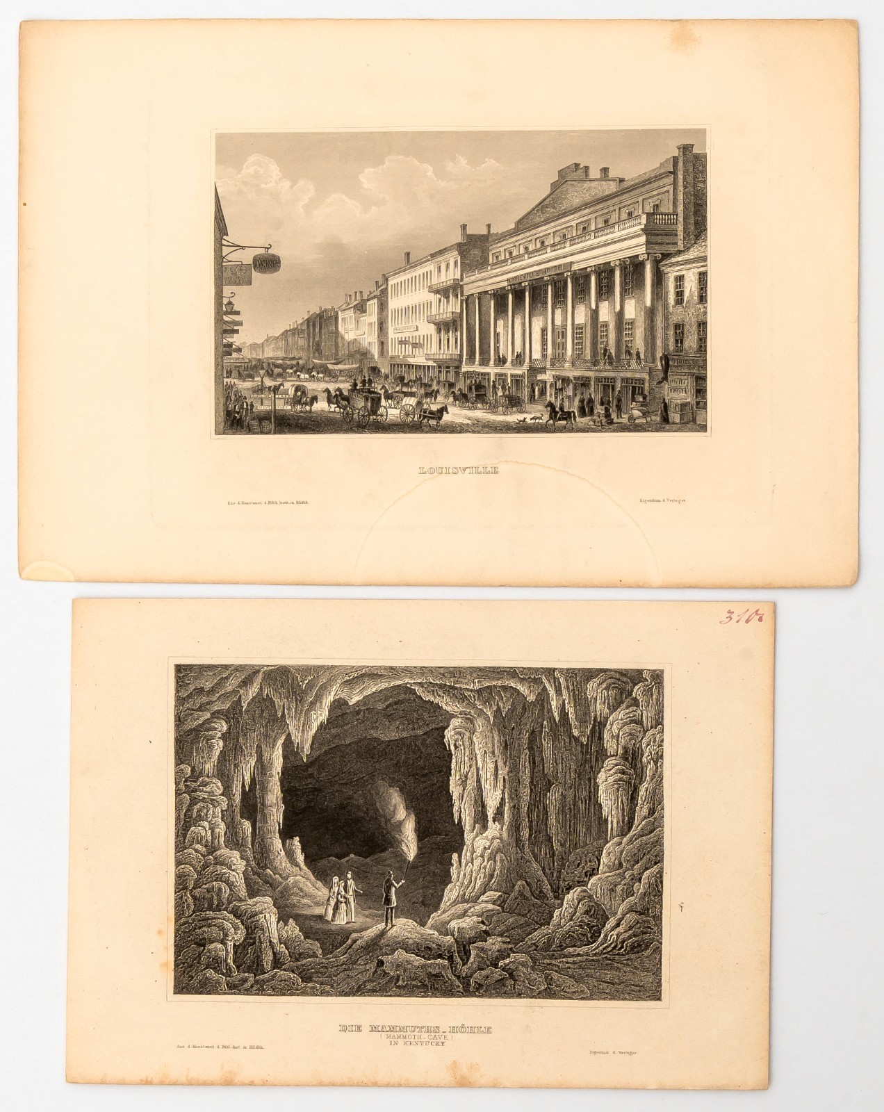 Antique 19th Century Kentucky Engravings: Louisville and Mammoth Cave Antique 19th Century Kentucky Engravings: Louisville and Mammoth Cave