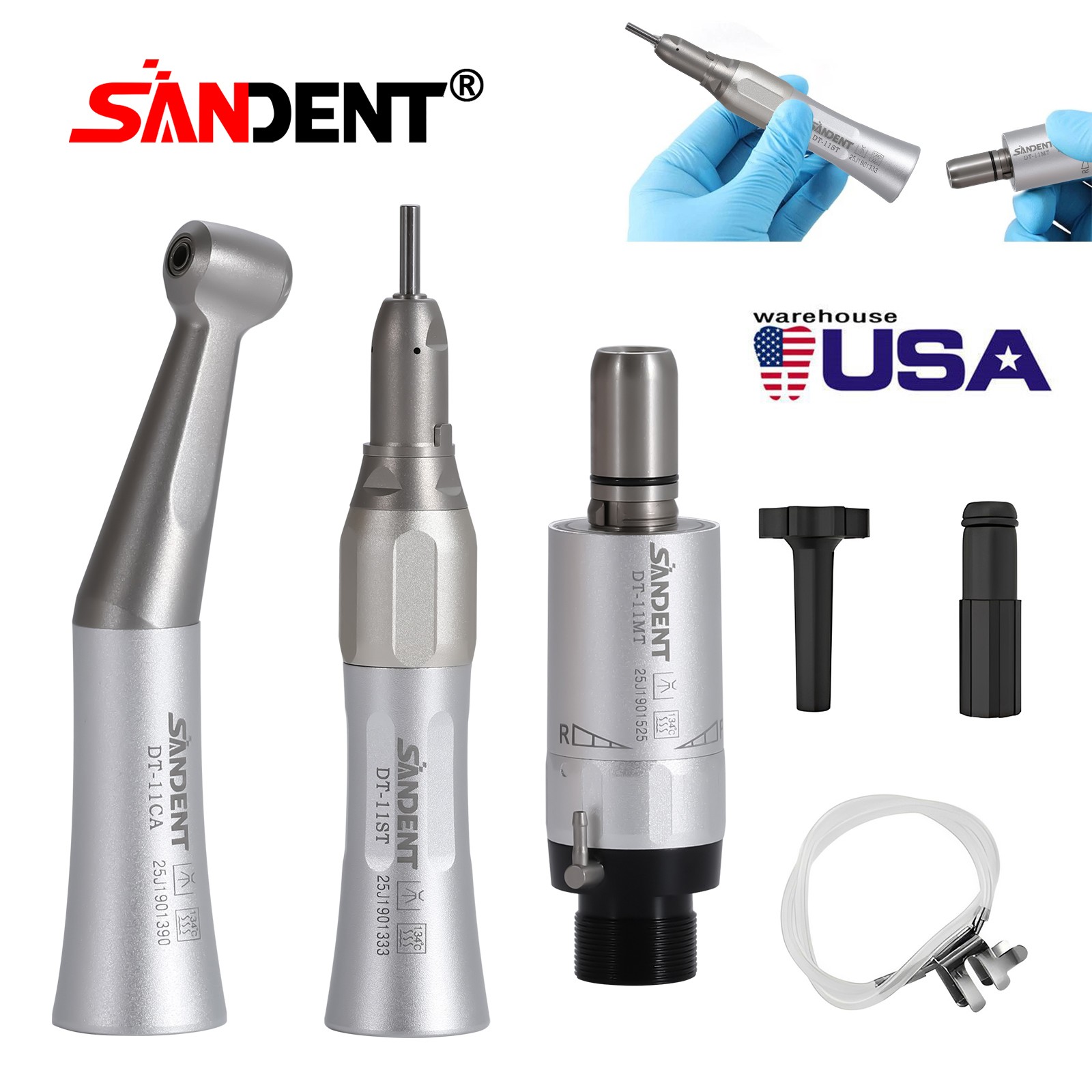 Dental Low Speed Handpiece Kit Contra Angle +Straight +Air Motor Micromotor 4H