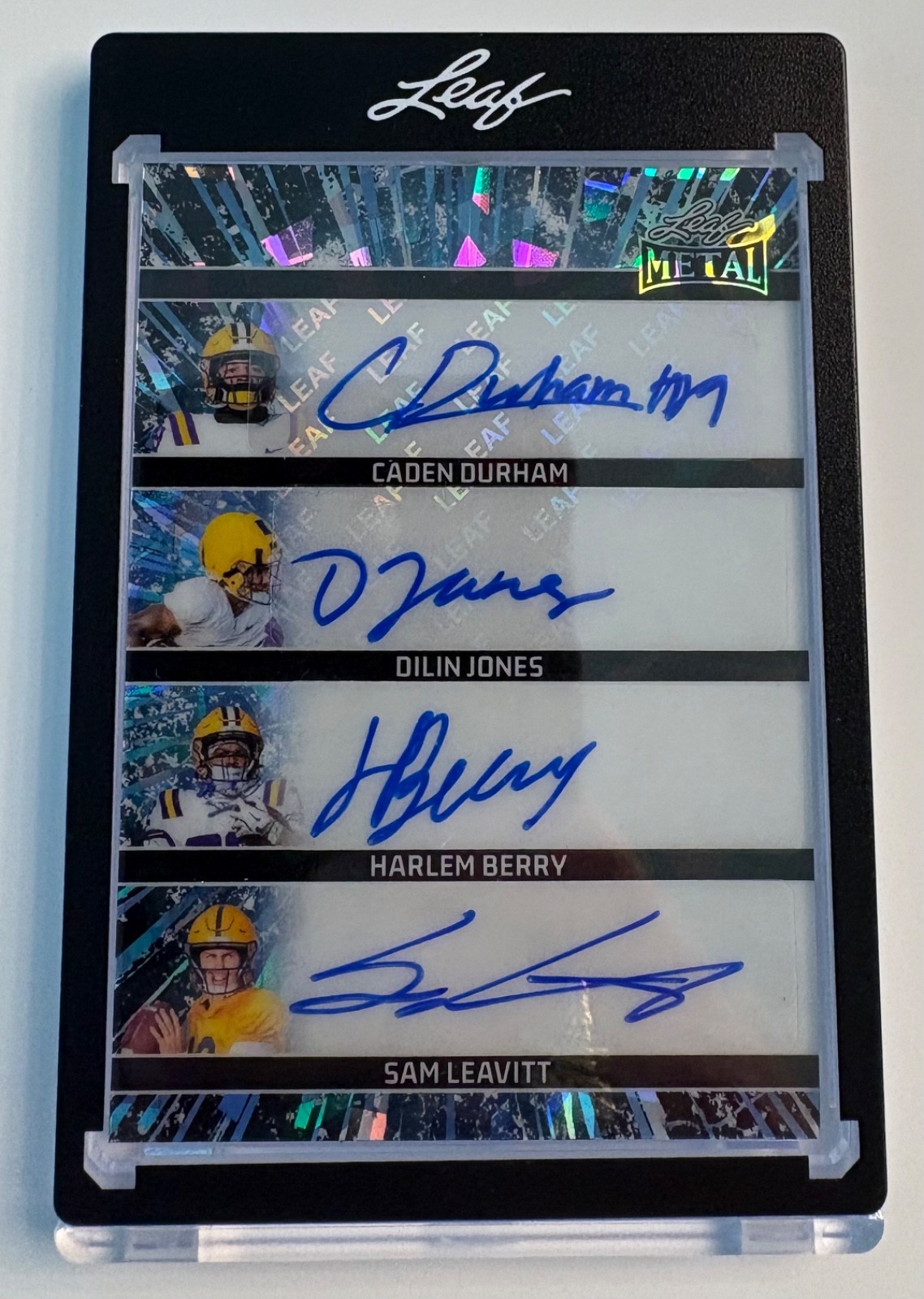 Sam Leavitt Dilin Jones Harlem Berry Caden Durham 2026 Leaf Auto /7 LSU Tigers Sam Leavitt Dilin Jones Harlem Berry Caden Durham 2026 Leaf Auto /7 LSU Tigers