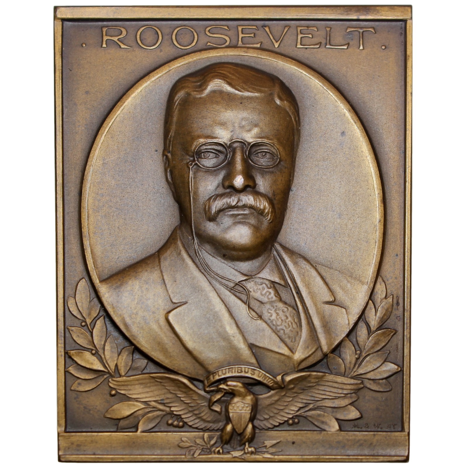 THEODORE ROOSEVELT ca. 1912 uniface bronze Plaque / Mayer & Wilhelm in Germany THEODORE ROOSEVELT ca. 1912 uniface bronze Plaque / Mayer & Wilhelm in Germany