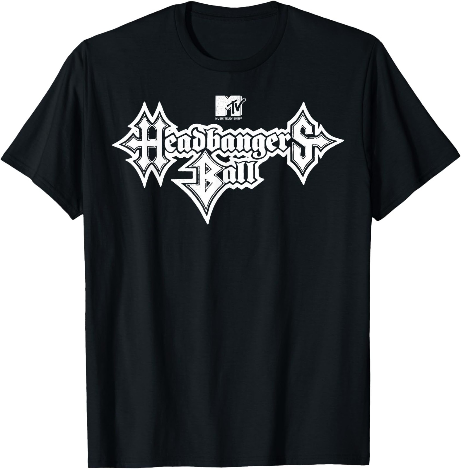 MTV Headbangers Ball: Classic Fit, Round Neck, Short Sleeve Black Metal Text T-S MTV Headbangers Ball: Classic Fit, Round Neck, Short Sleeve Black Metal Text T-S