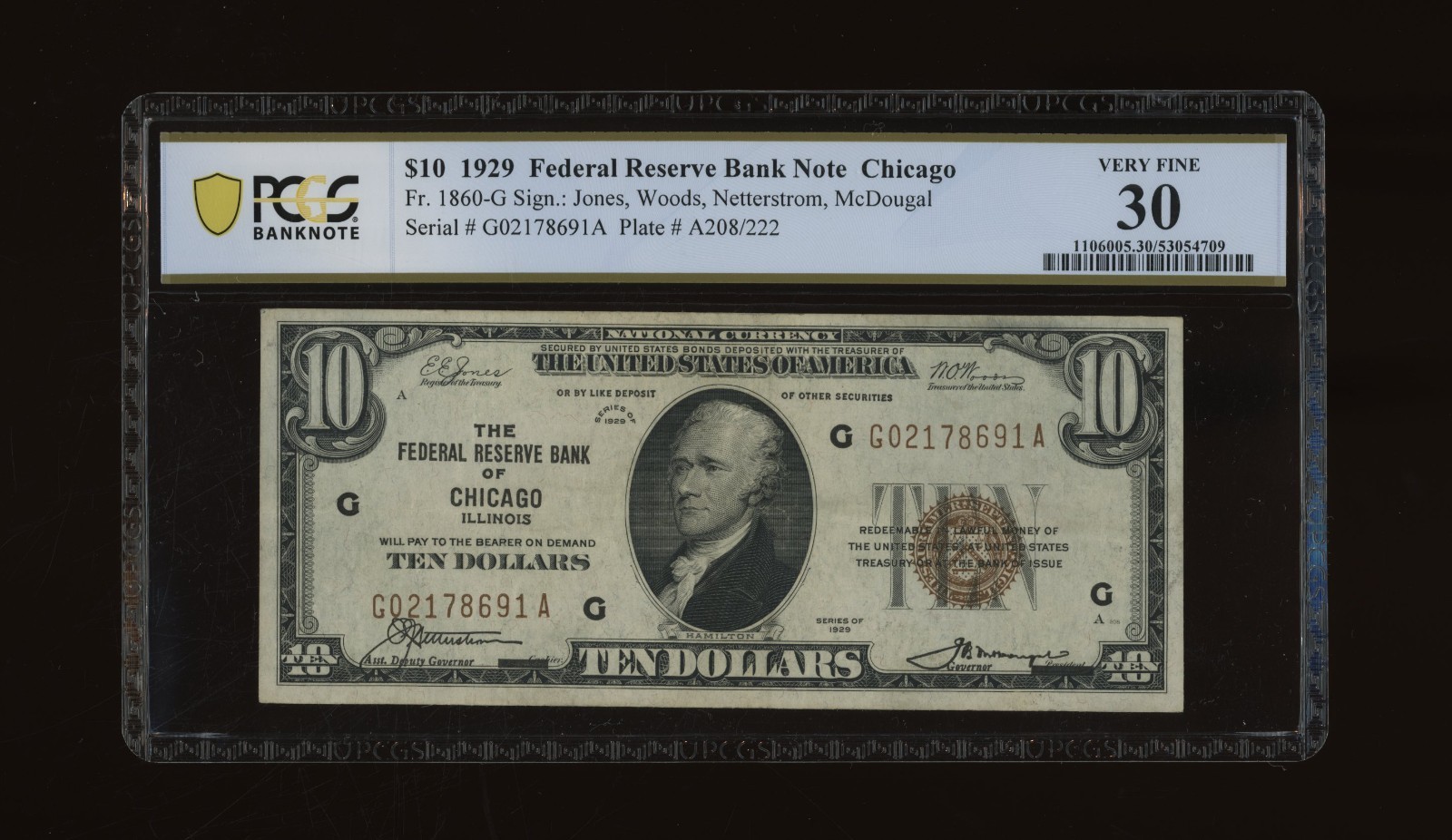 DBR 1929 $10 FRBN Chicago Fr. 1860-G PCGS-B 30 Serial G02178691A DBR 1929 $10 FRBN Chicago Fr. 1860-G PCGS-B 30 Serial G02178691A