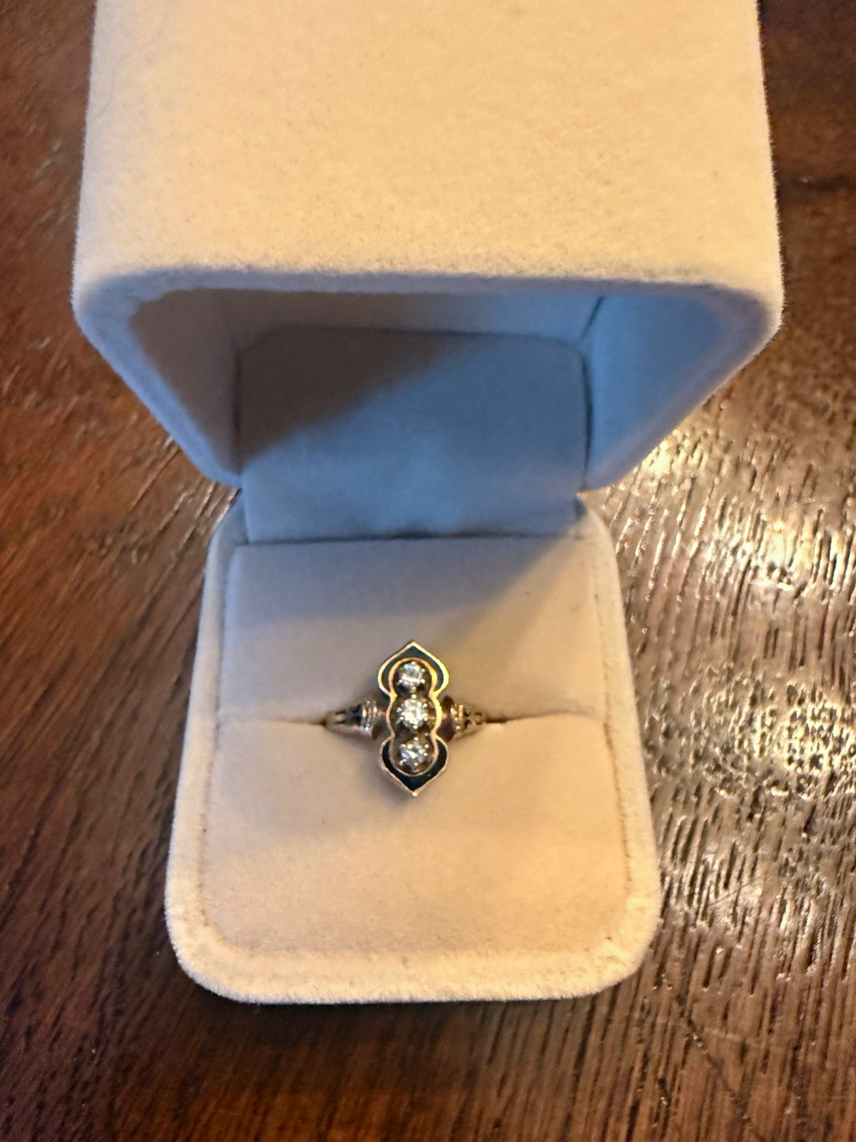 Vintage 14KP Gold Black Enamel 3-Diamond Ring Victorian Revival Estate Jewelry Vintage 14KP Gold Black Enamel 3-Diamond Ring Victorian Revival Estate Jewelry