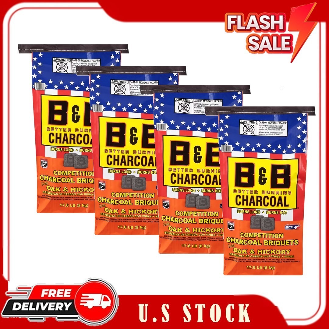 4 pack, B&B Charcoal Competition Oak Charcoal Briquets 17.6 Pound