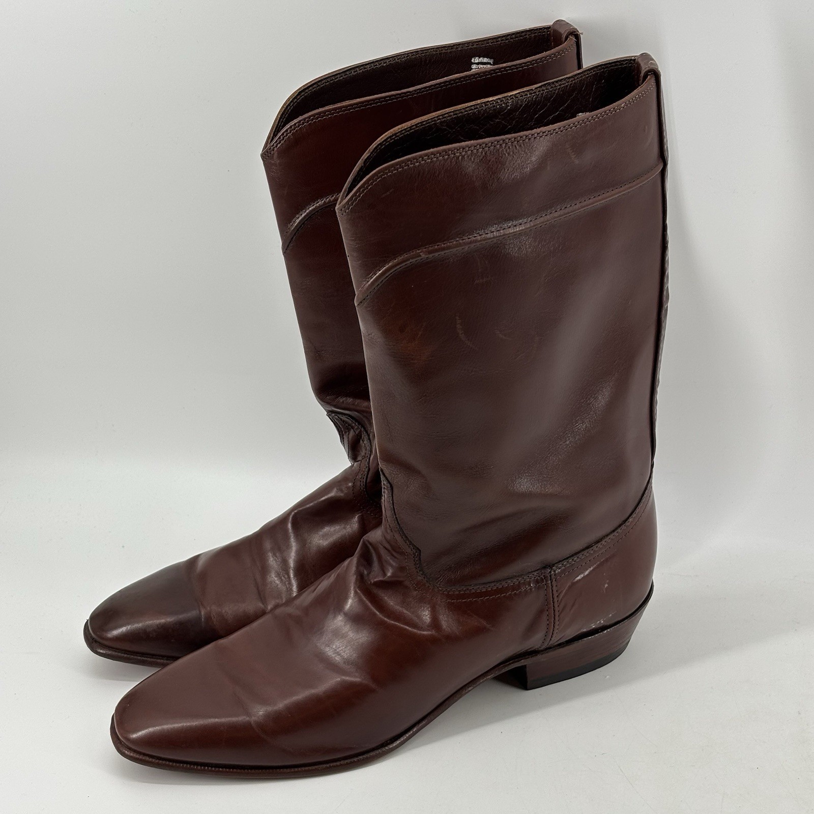 Vintage H.J. Justin Mens Roper Cowboy Boots Size 9.5 D Brown Calf Leather 50025 Vintage H.J. Justin Mens Roper Cowboy Boots Size 9.5 D Brown Calf Leather 50025