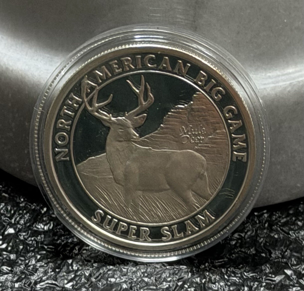NORTH AMERICAN SUPER SLAM, COLUMBIAN MULE DEER, 1 oz. SILVER ART ROUND