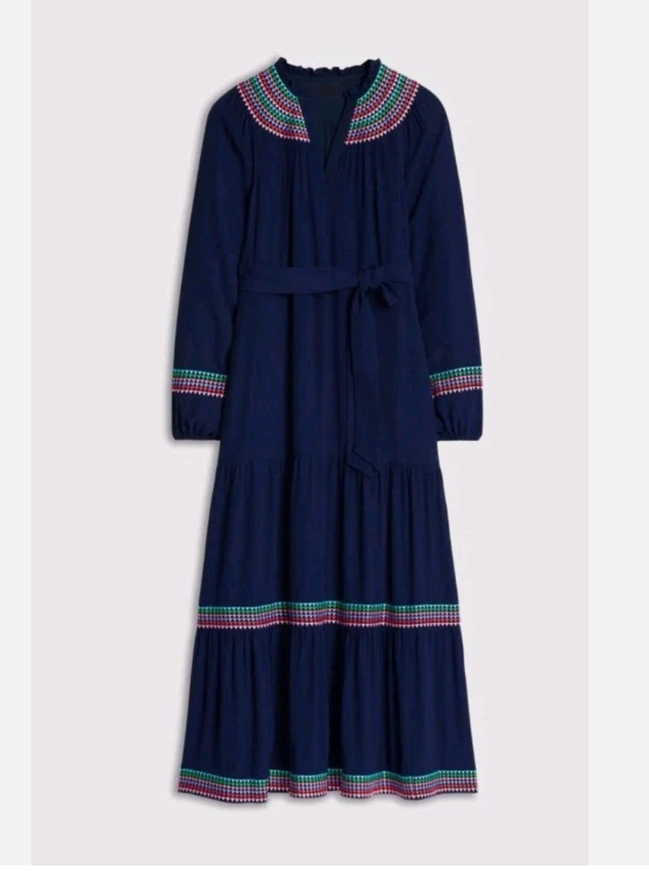 Boden Womens Embroidered Yoke Midi Dress UK 14R US 10 R Navy Blue D1130 NWT Boden Womens Embroidered Yoke Midi Dress UK 14R US 10 R Navy Blue D1130 NWT