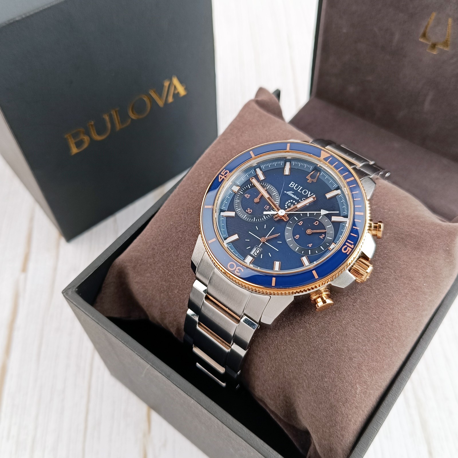 Bulova Marine Star Series C 98B301 Blue Dial Quartz Men's Chronograph Watch 45mm