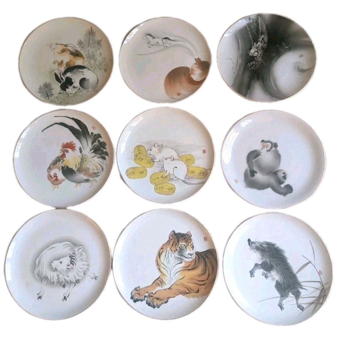 Fukagawa Seiji Japan Zodiac Porcelain Dinner Plates SET 9 Arita Yaki 10.25 Fukagawa Seiji Japan Zodiac Porcelain Dinner Plates SET 9 Arita Yaki 10.25