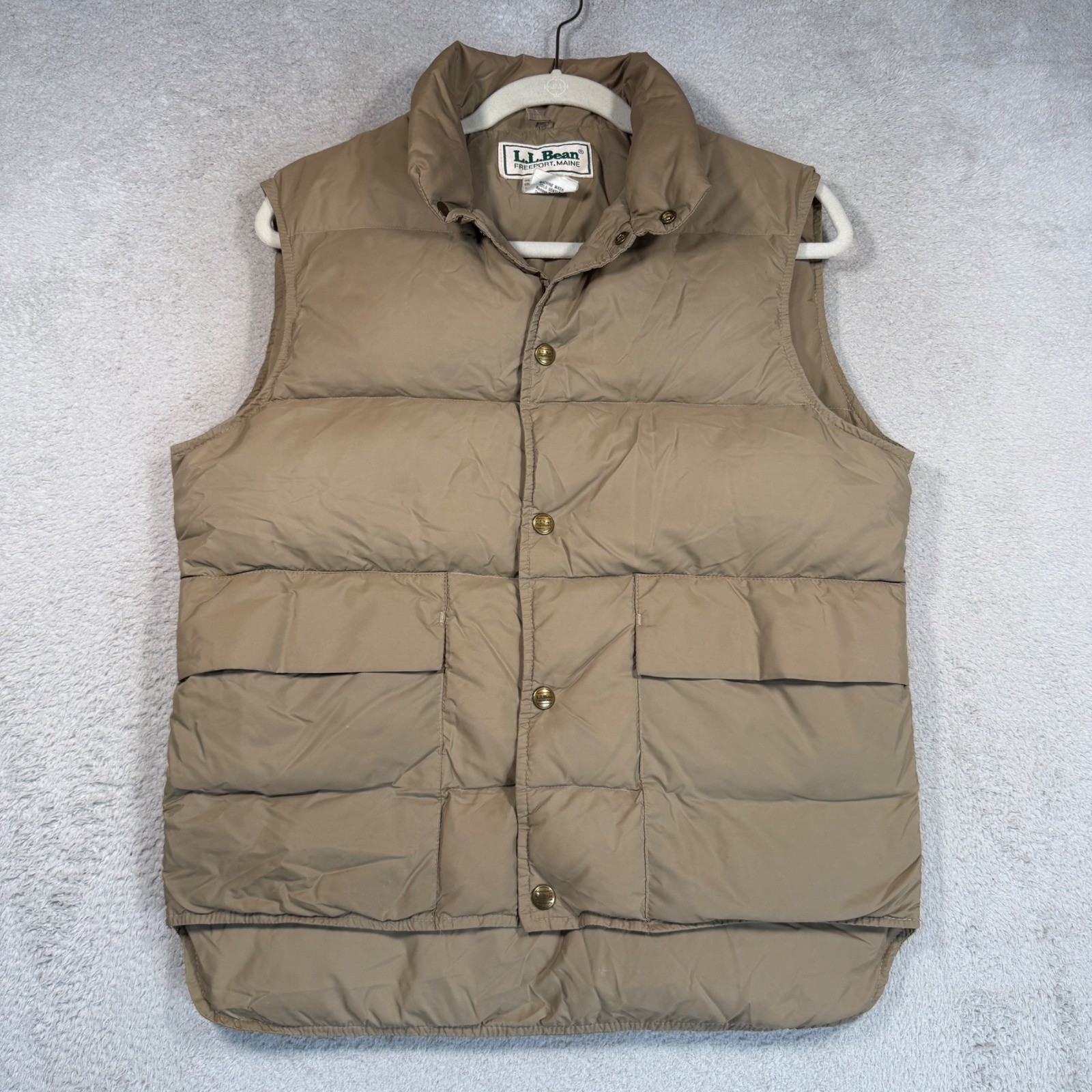 Vintage 80s LL Bean Puffer Vest Mens S Tan Goose Down Made in USA Excellent