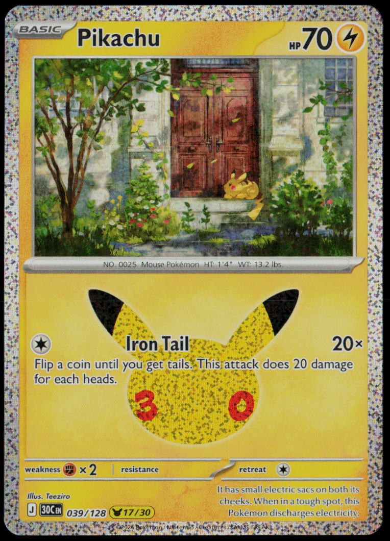 Pikachu 039/128 Holo Pikachu Rare ME: 30th Celebration Pokemon Card NM