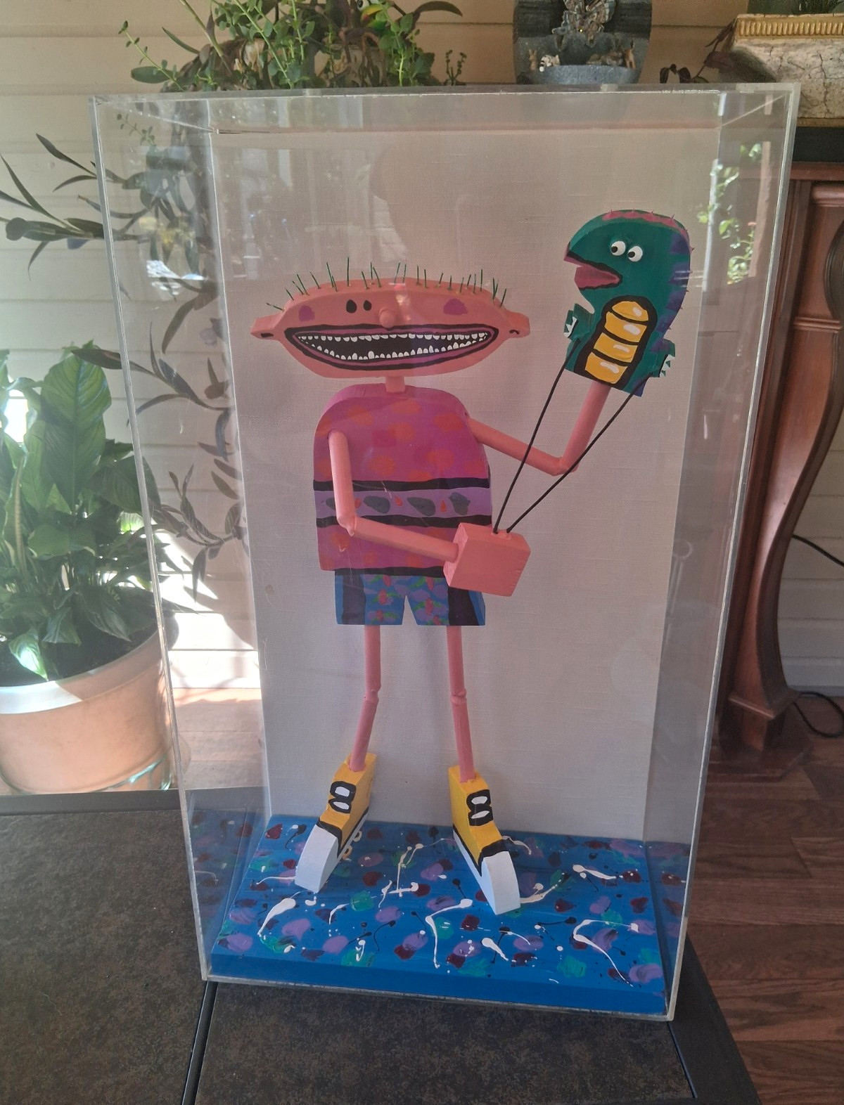 Vintage 1988 Signed DIRK Folk Art Puppet Sculpture Mixed Media Acrylic Case 21\