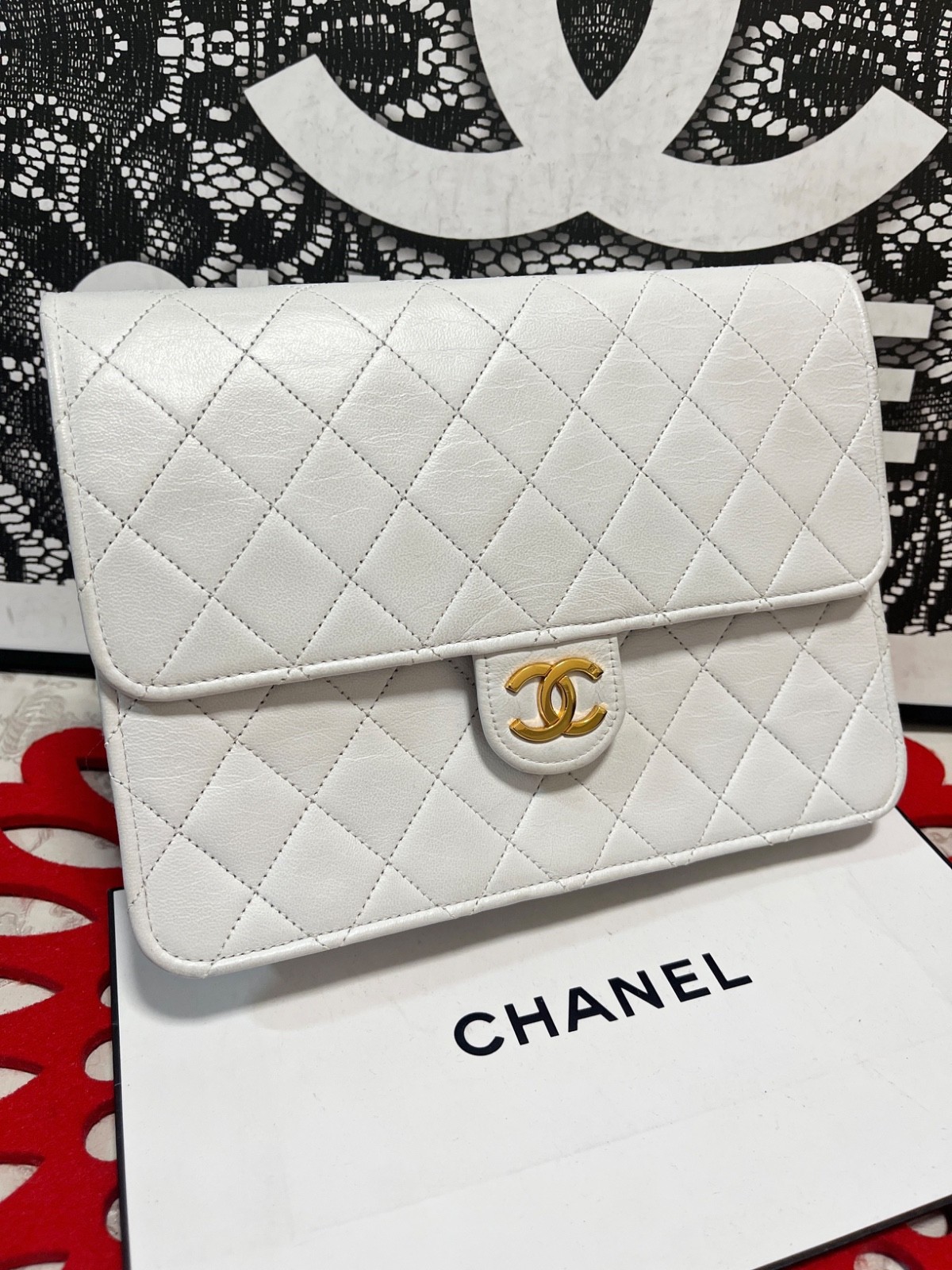 AS-IS CHANEL Coco Mark Matelasse Lambskin Push Lock Chain Shoulder Bag JAPAN 102