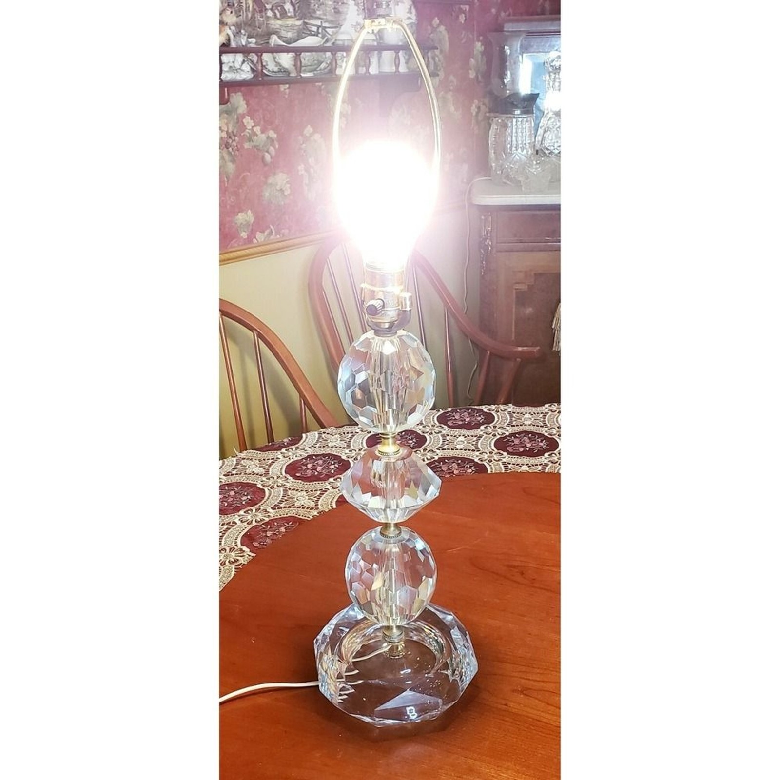 Exquisite Vintage‎ Mid Century (60\'s) 4-tier Crystal Tower Table Lamp