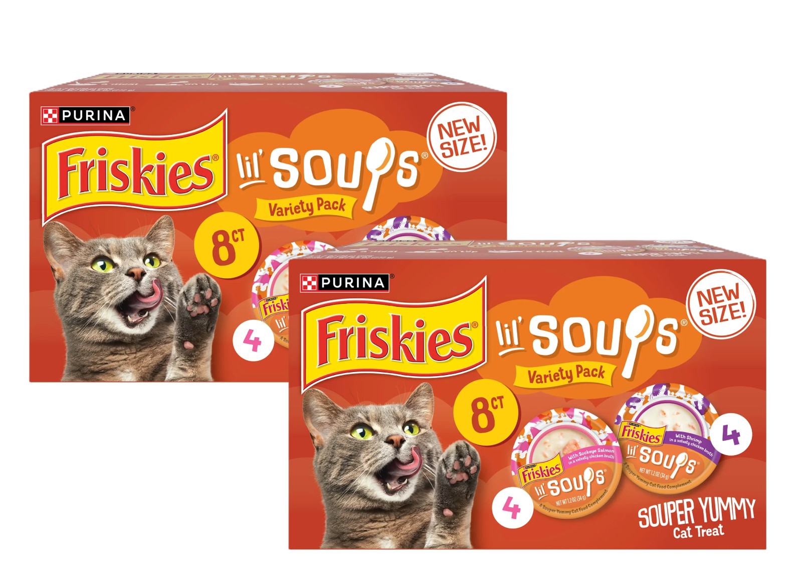 Purina Friskies Lil' Soups Wet Cat Treats Salmon Shrimp 8Ct x 2 Pack 1.2oz