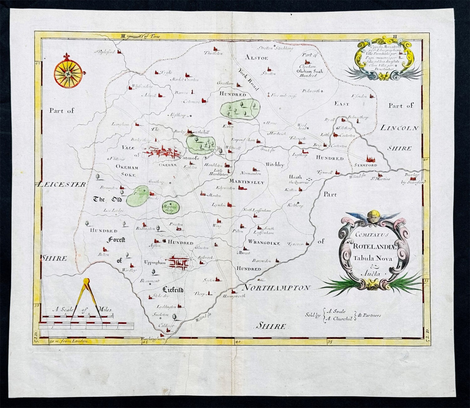 1695 Robert Morden Antique Map The English County of Rutland, Camden\'s Britannia