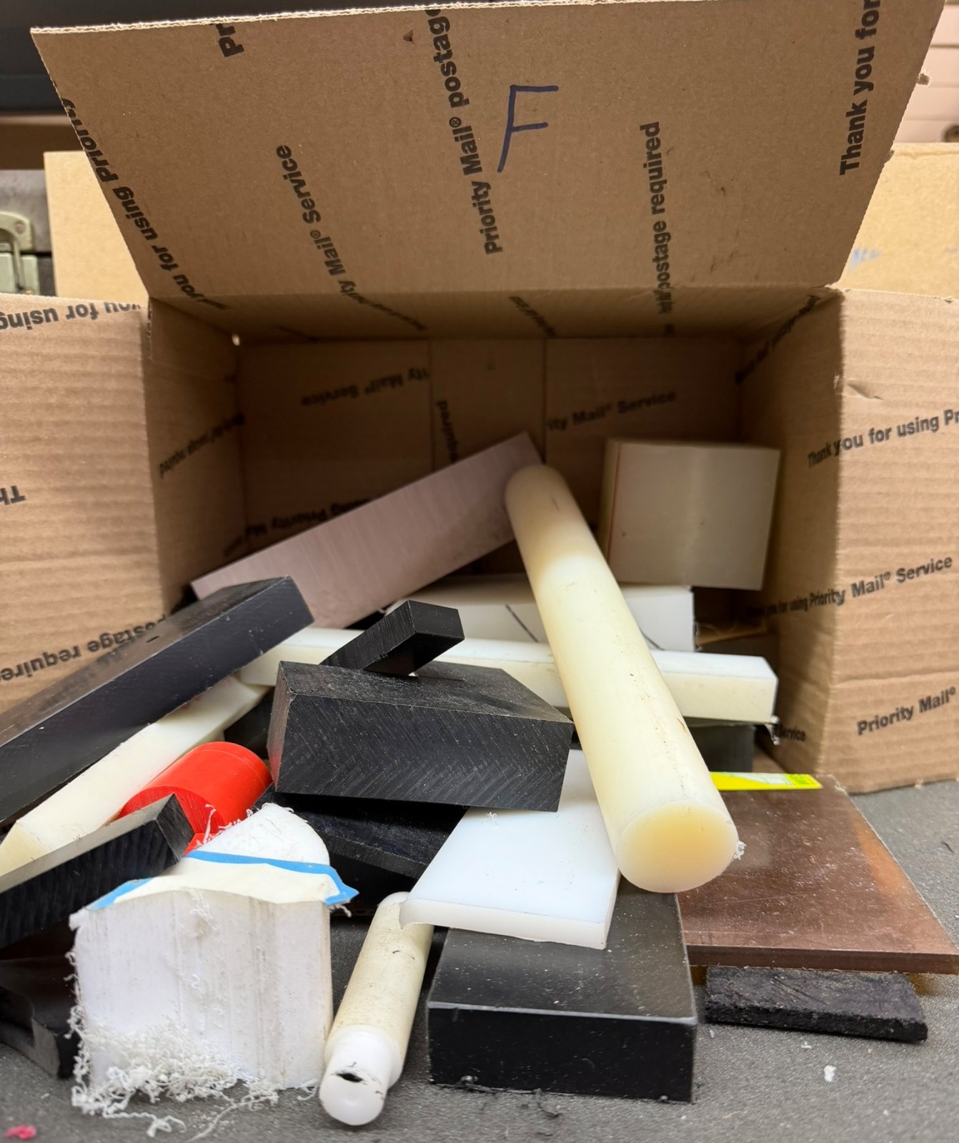 MIXED BOX LOT CNC MACHINABLE PLASTIC rod flat stock NYLON DELRIN UHMW POLY ETC F