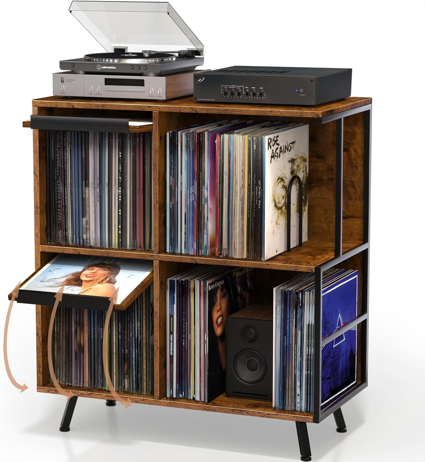 Faesun 3 Tier Flip Top Record Player Stand, Vinyl Record Storage Holds up to 300 Faesun 3 Tier Flip Top Record Player Stand, Vinyl Record Storage Holds up to 300