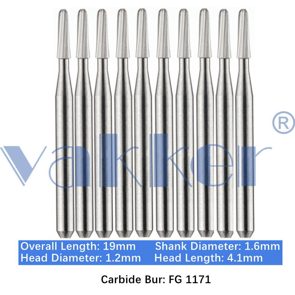 Vakker 10/pk Dental Carbide Burs FG 1171 Friction Grip Taper Dome End