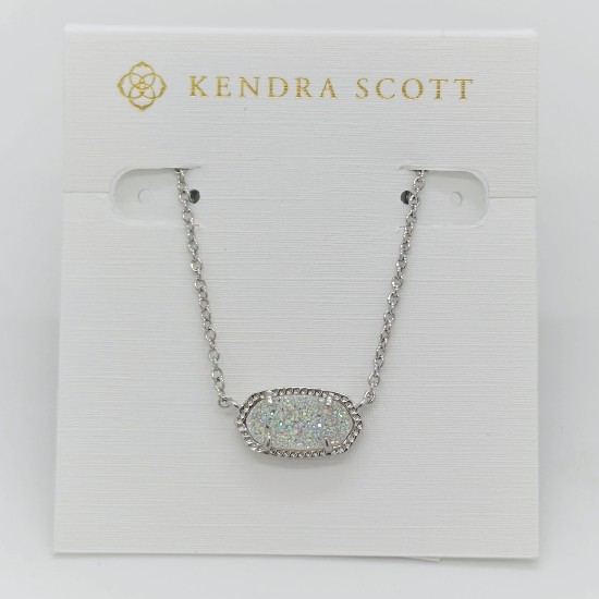New Kendra Scott Elisa Silver Pendant Necklace In Iridescent White Drusy