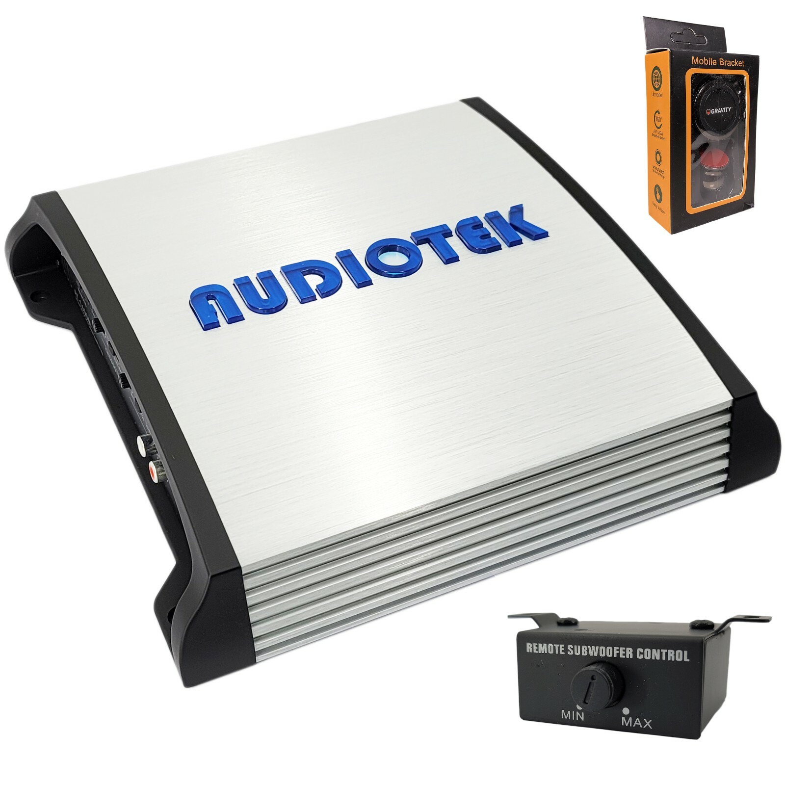 Audiotek AT-1800S 1800 Watts 2 Channel Stereo Amplifier + Gravity Phone Holder