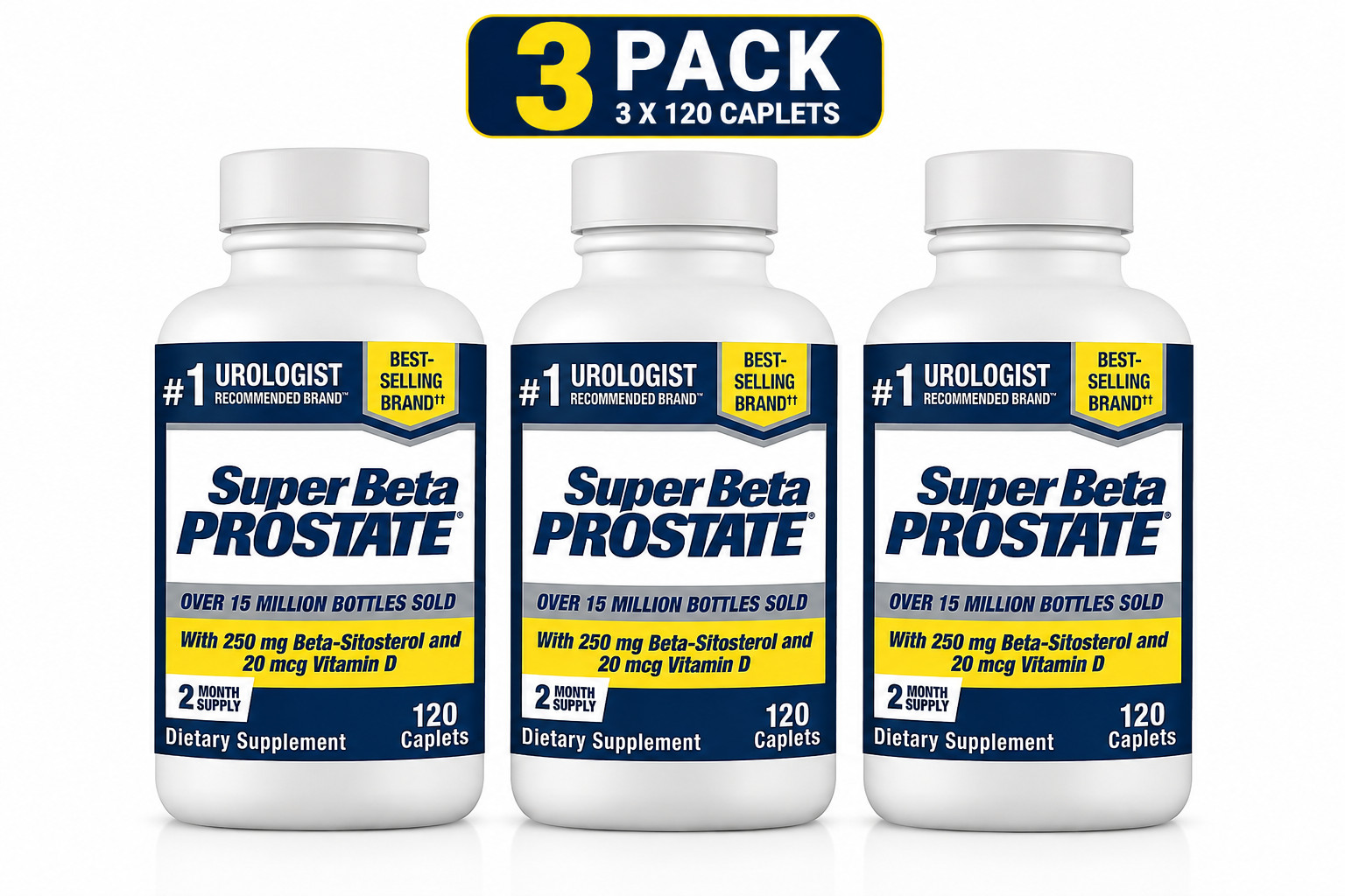 3 Pack Men's Health SUPER BETA PROSTATE Support Supplement - Caplets 120 ct 3 Pack Men's Health SUPER BETA PROSTATE Support Supplement - Caplets 120 ct
