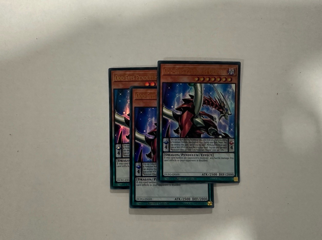 Yugioh 3x Odd-Eyes Pendulum Dragon - DUPO-EN105 - Ultra Rare - Limited Ed - NM Yugioh 3x Odd-Eyes Pendulum Dragon - DUPO-EN105 - Ultra Rare - Limited Ed - NM