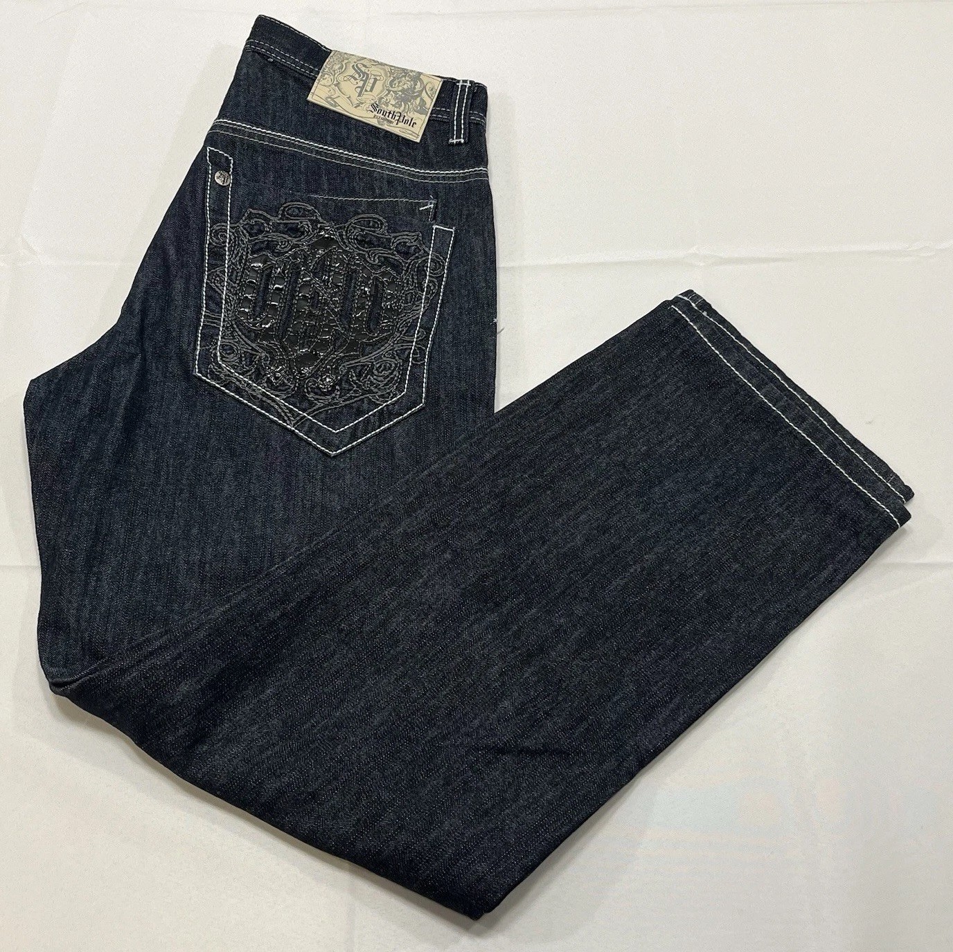 Vtg Y2K Southpole Premium Embroidered Pocket Black Jeans Baggy Men\'s 32x30 Vtg Y2K Southpole Premium Embroidered Pocket Black Jeans Baggy Men\'s 32x30