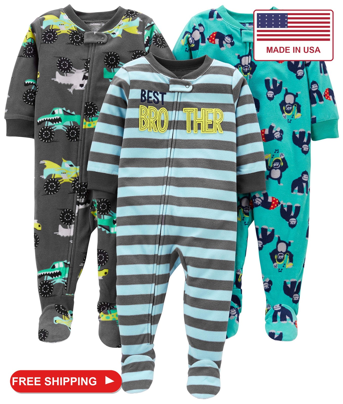 Simple Joys by Carter's Toddler Boy's 3-Pack Flame Resistant Fleece Footed Pajam Simple Joys by Carter's Toddler Boy's 3-Pack Flame Resistant Fleece Footed Pajam